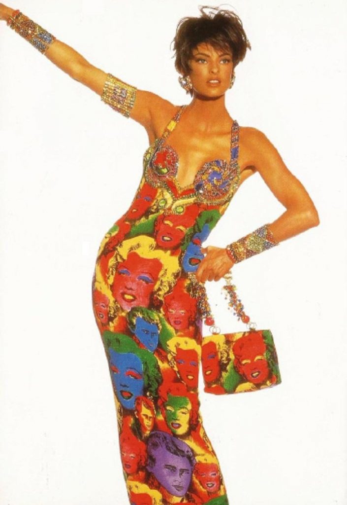 Linda Evangelista in Versace Andy Warhol dress